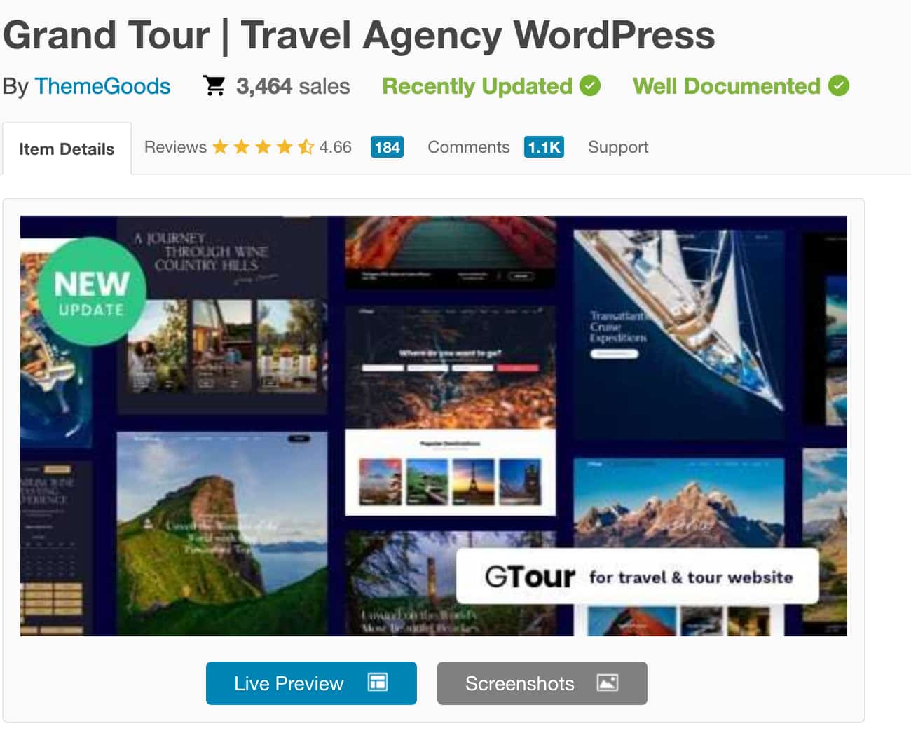 Le thème Grand Tour sur WordPress est vendu sur ThemeForest.