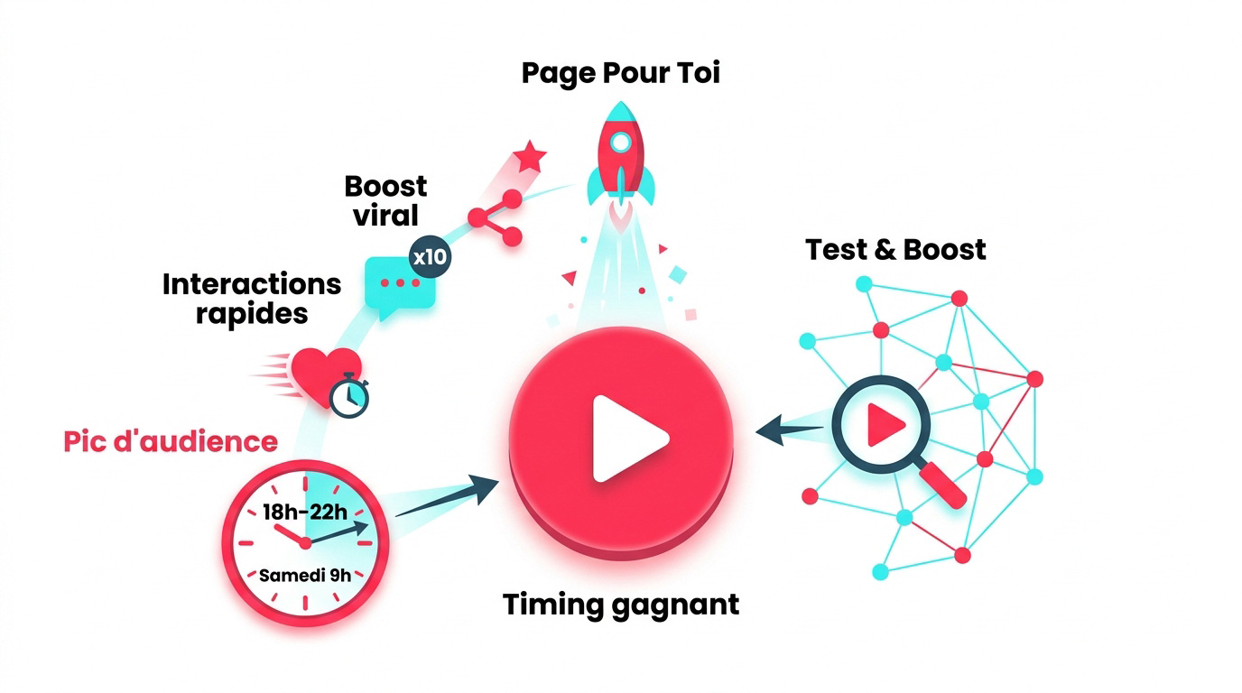 Schéma expliquant le lien entre le timing de publication et la viralité sur TikTok