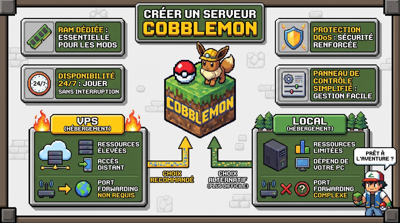 Interface de configuration d'un serveur Minecraft Cobblemon pour le multijoueur