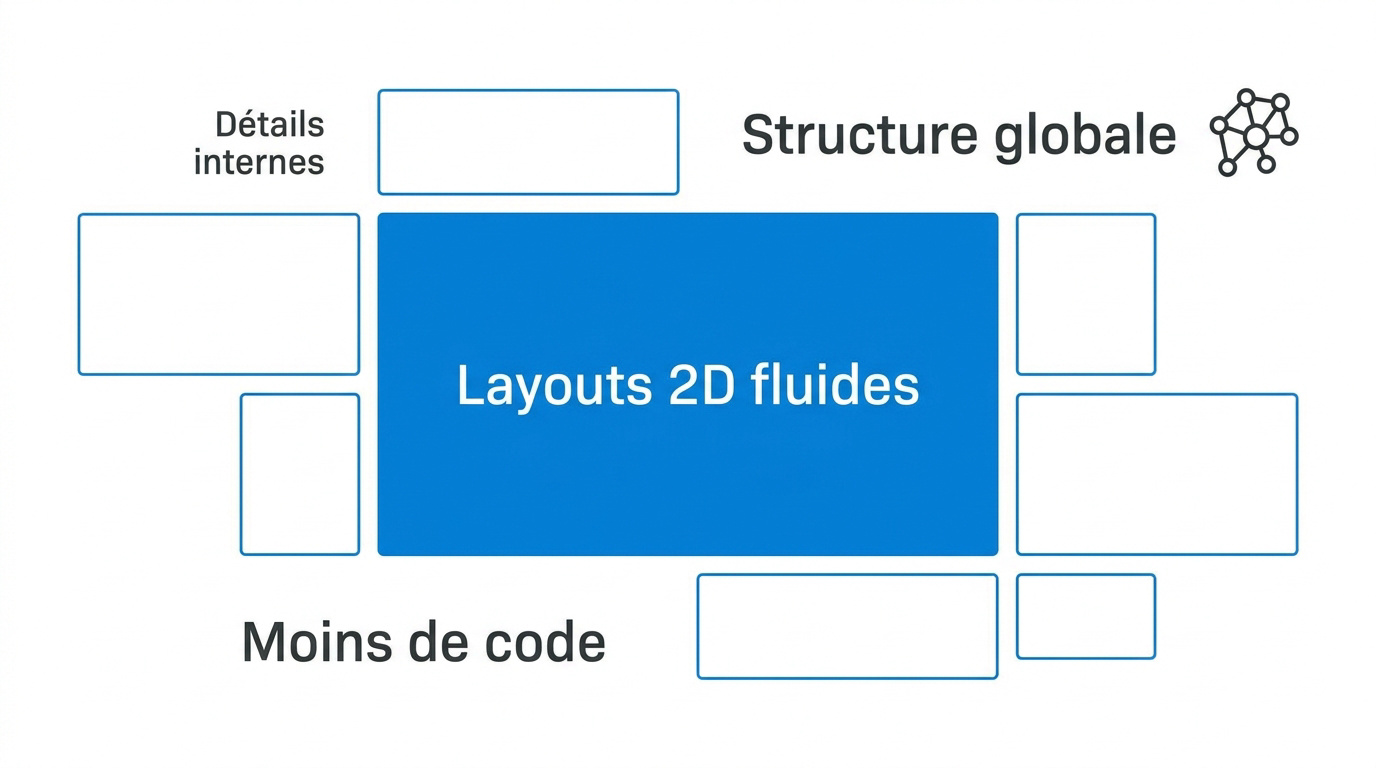 Schéma d'une mise en page responsive utilisant CSS Grid avec colonnes et lignes fluides