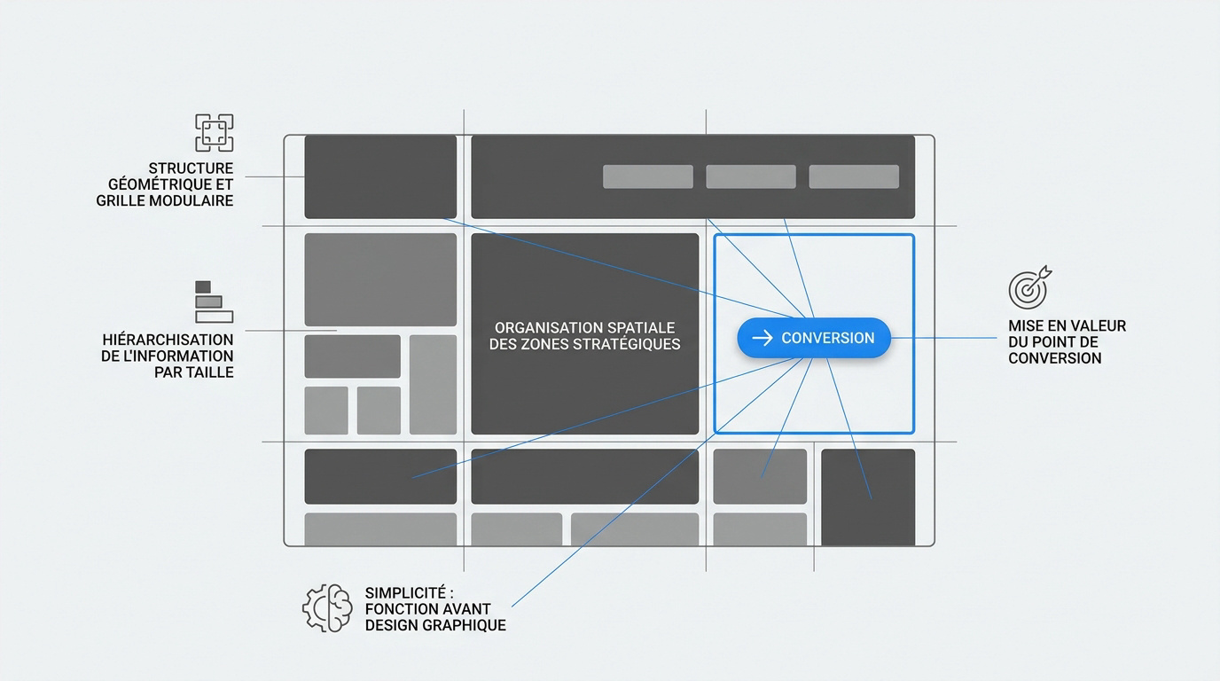 Infographie expliquant la définition et les étapes du zoning UX pour la structure web