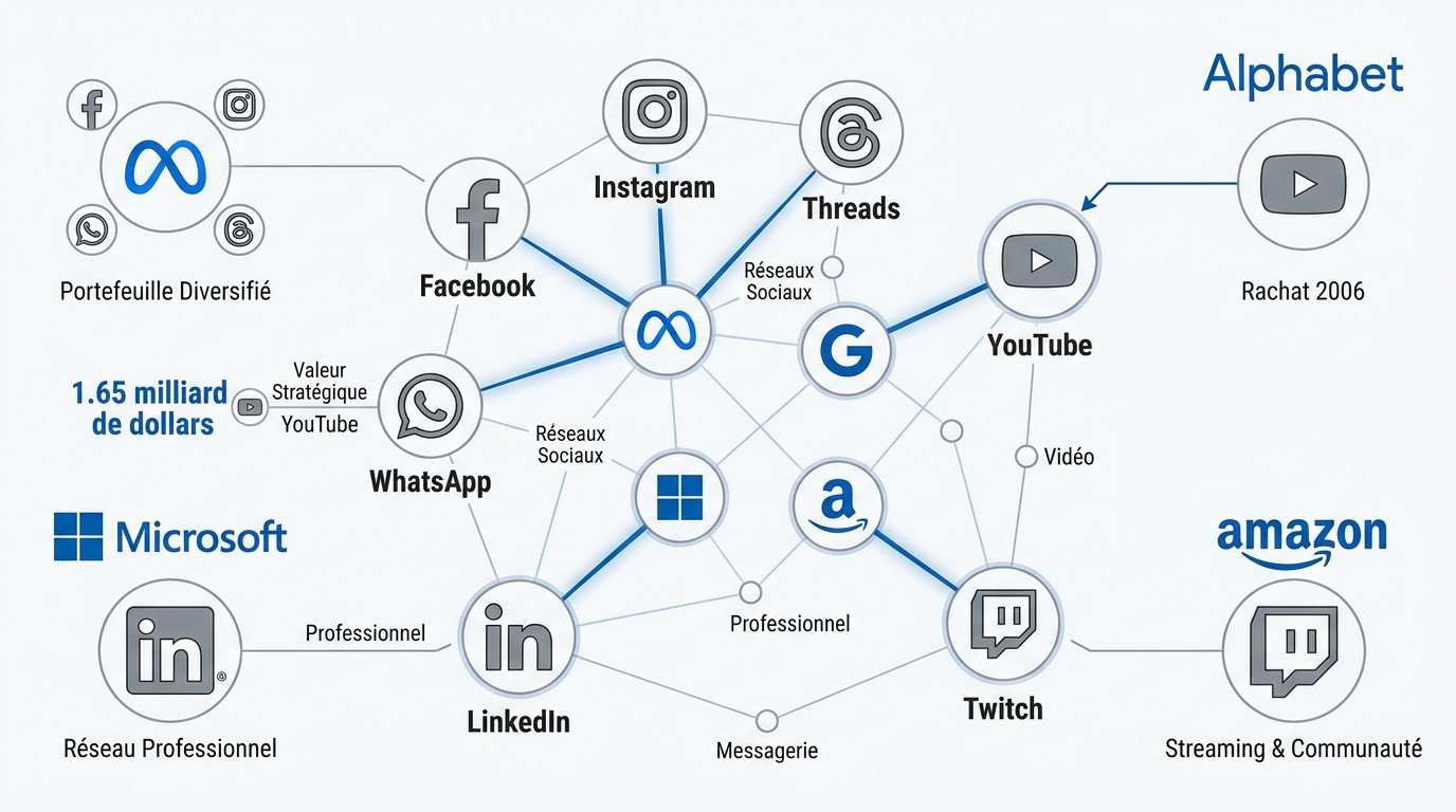 Infographie montrant la propriété des réseaux sociaux par les GAFAM