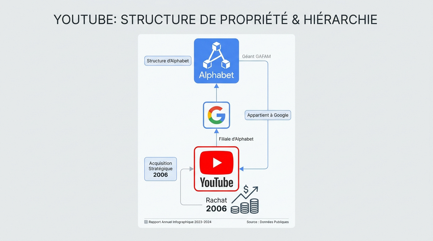 Schéma de la structure de propriété de YouTube au sein du groupe Google et Alphabet